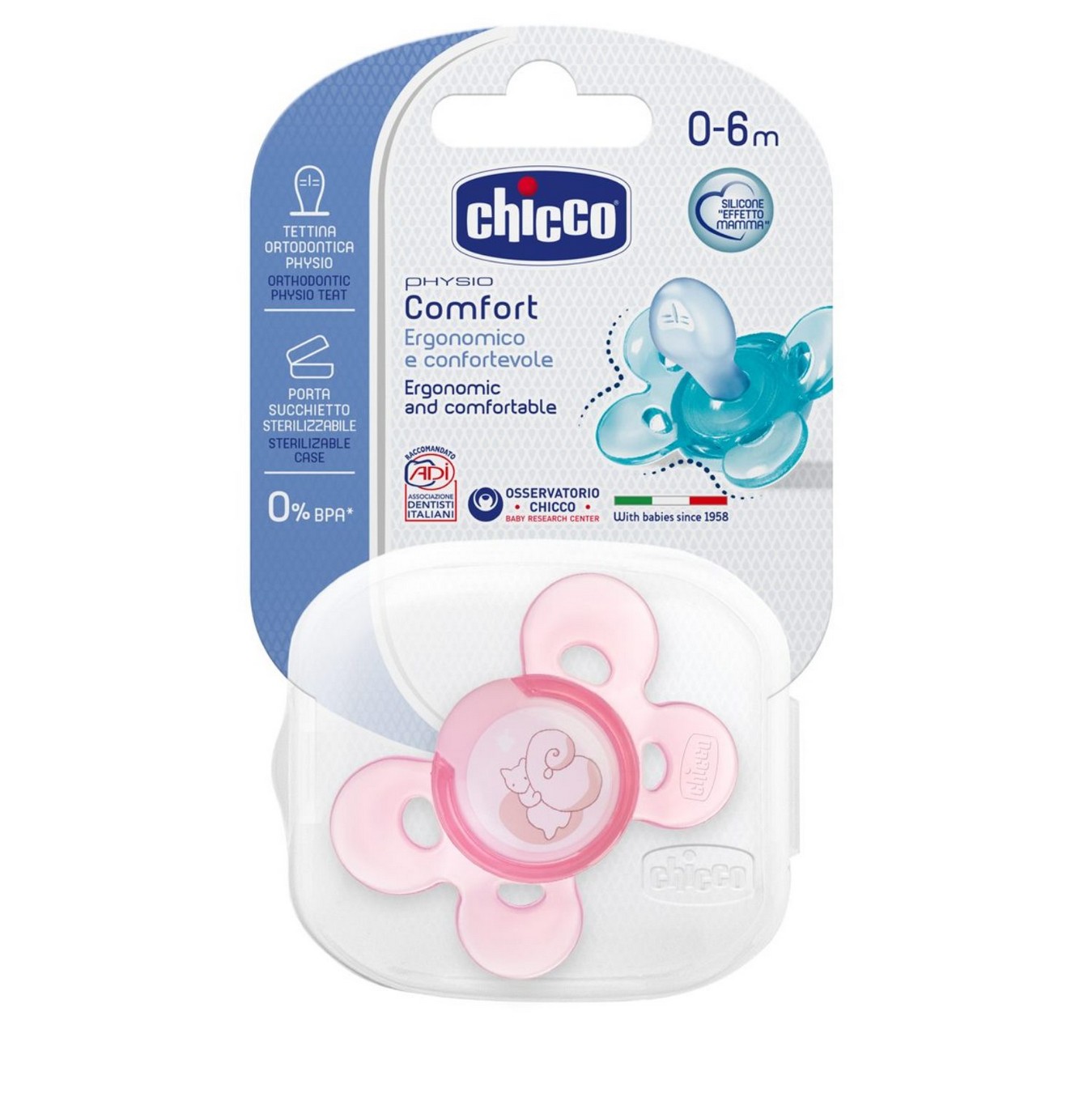 CHICCO LAŽA PHYSIO COMFORT SILIKON 0-6M, ROZE
