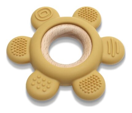 LORELLI SILIKONSKO DRVENA GLODALICA ZA BEBE FLOWER  - NATURAL YELLOW